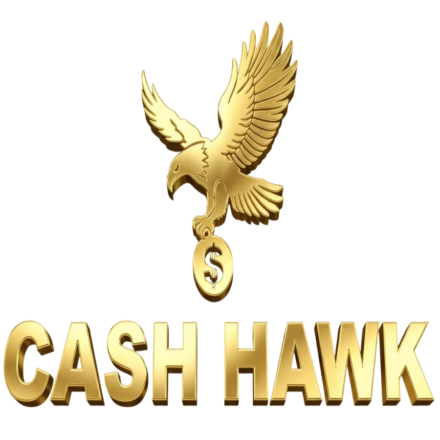 Cash Hawk gold eagle and money bag emblem