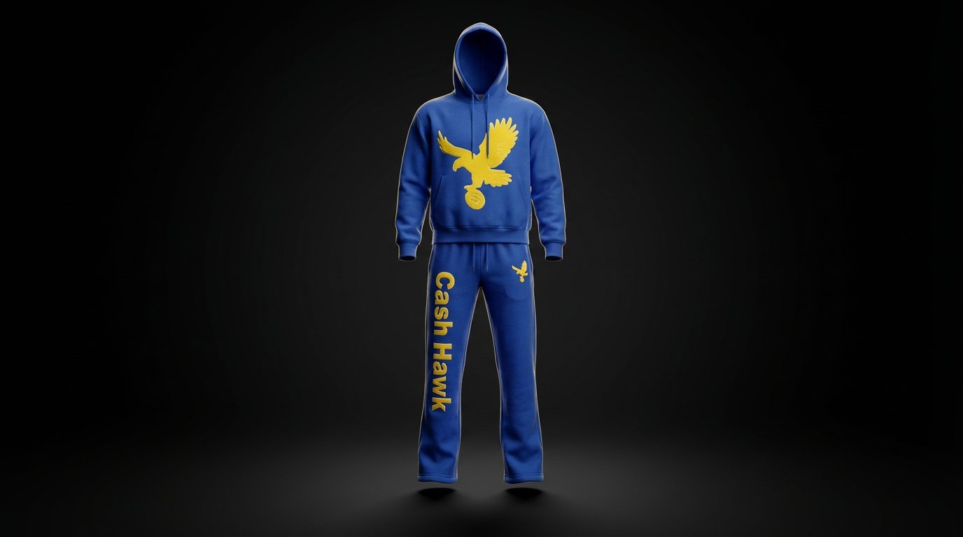Cash Hawk Royal Blue sweatsuit, alternate angle