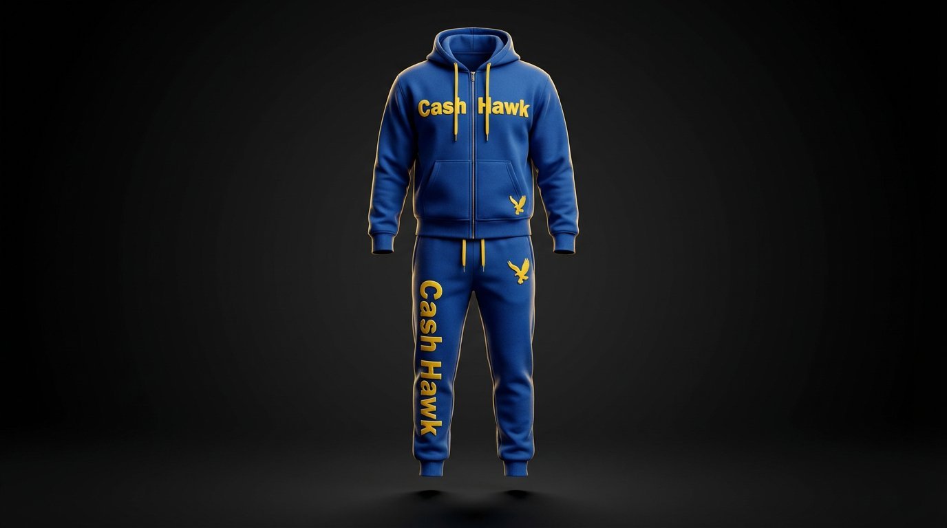 Cash Hawk Royal Blue zip hoodie with script wordmark